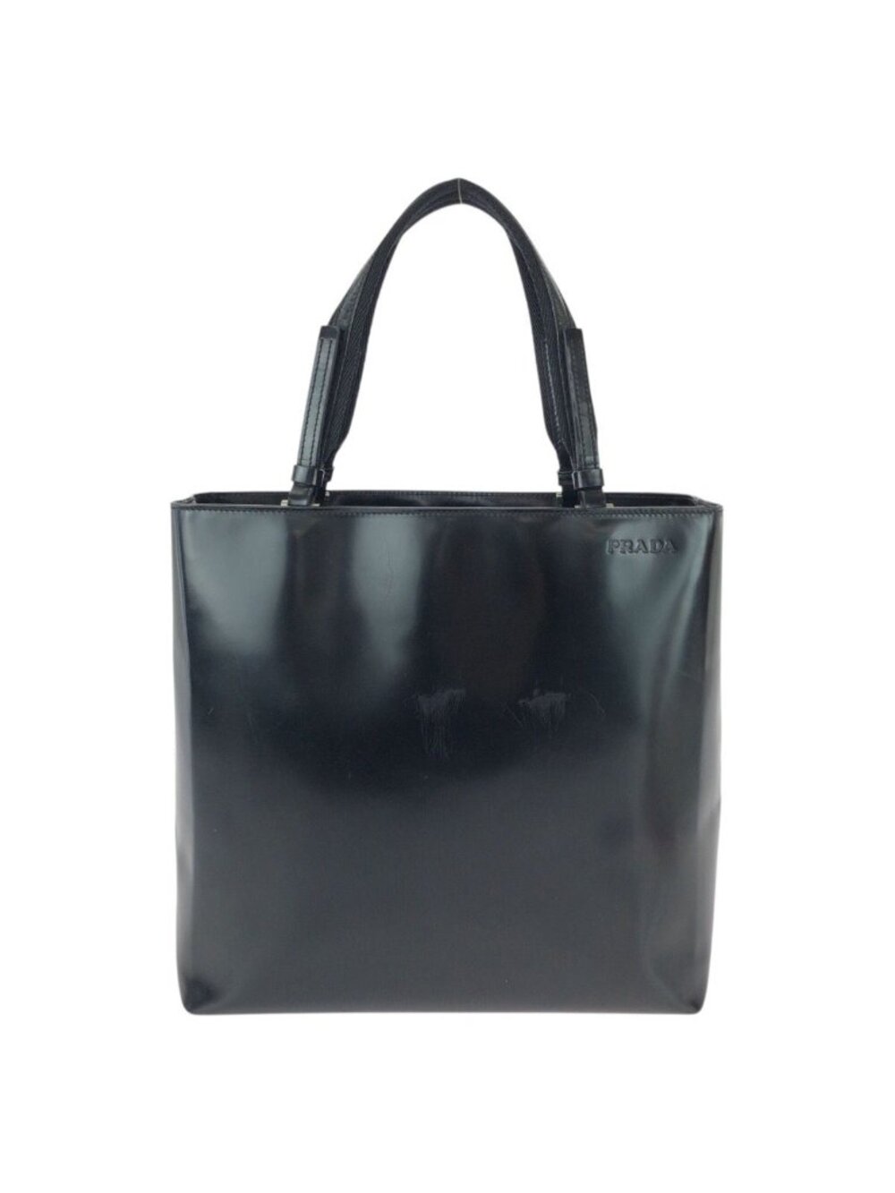Prada Black Silver Patent Leather Tote Bag